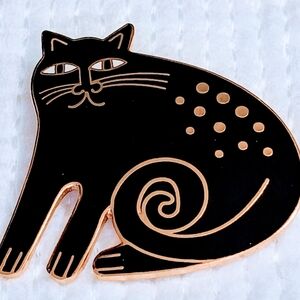 Laurel Burch Keshire Cat Pin Or Pendant Gold And Black- Vintage